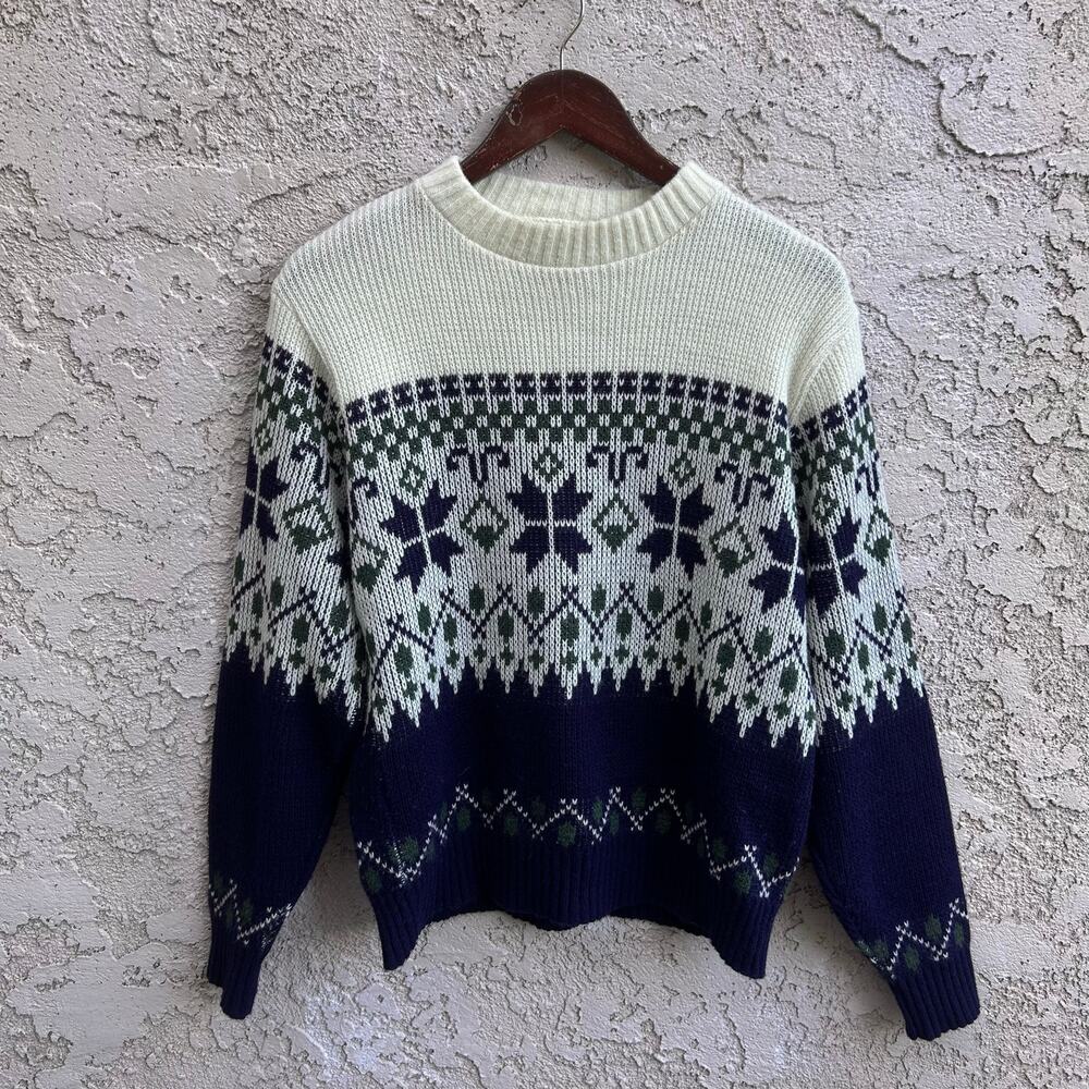 Vintage Fair Isle Nordic Snowflake Ski Sweater Women’s Medium